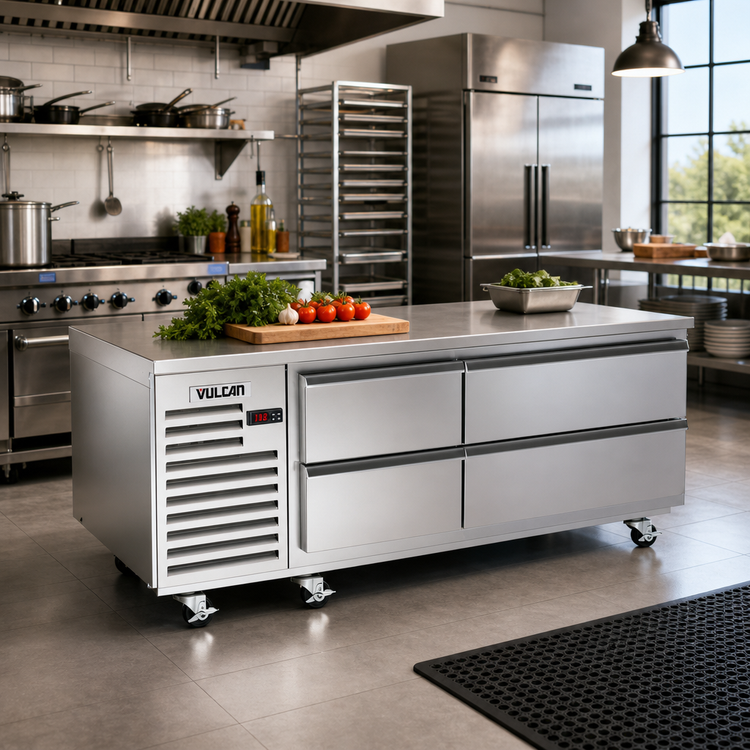 Product image #2 for Vulcan VSC72 72-Inch Self-Contained Refrigerated Drawer Base with Flat Top