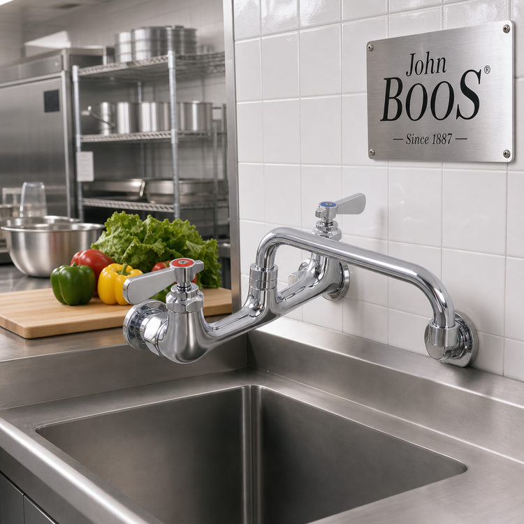 Product image #2 for John Boos Low-Lead Heavy Duty Splash Mount Faucet with 8-Inch Swing Spout, 8-Inch Centers, Chrome Finish