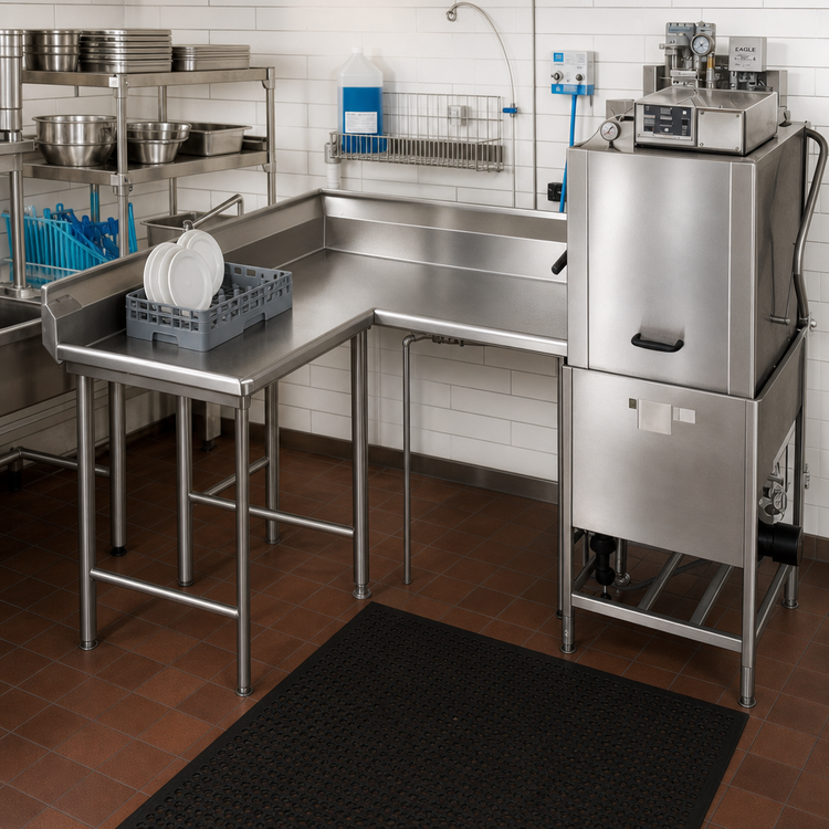 Product image #2 for Eagle Group Corner Clean Dishtable, 48" Machine-to-Corner x 60" Corner-to-End, Right-to-Left, 16 Gauge 304 Stainless Steel