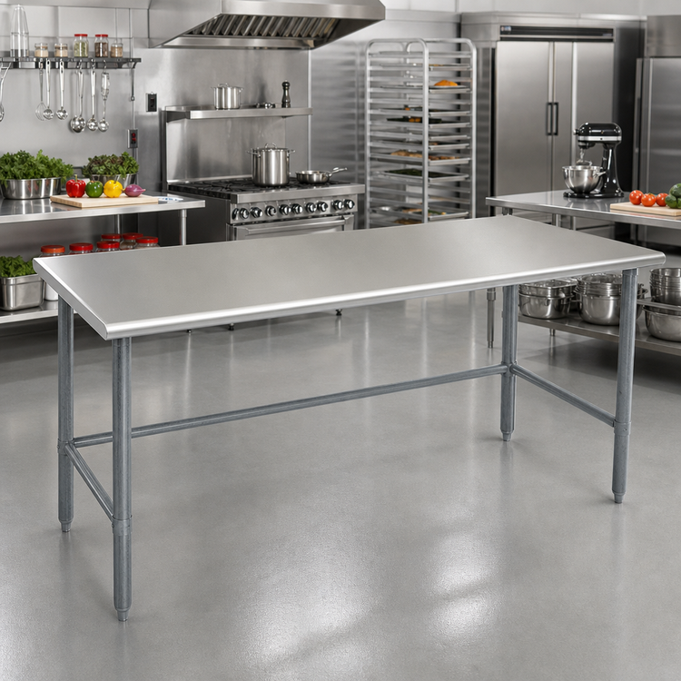 Product image #2 for Eagle Group Deluxe Series 120-Inch x 24-Inch Flat Top Stainless Steel Work Table with Galvanized Tubular Base