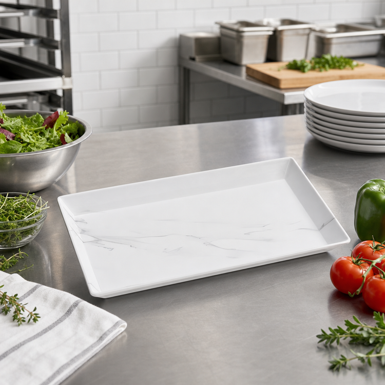 Product image #2 for American Metalcraft Naturals Rectangular Melamine Platter - White Marble Pattern, 14 x 7-1/2 Inches