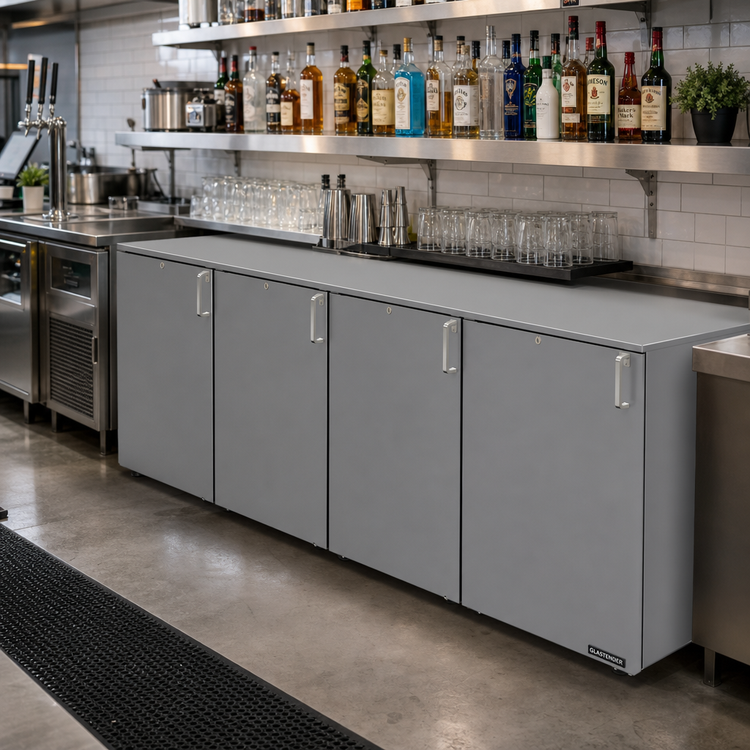 Product image #2 for Glastender DS96 96-Inch Non-Refrigerated Four-Section Back Bar Dry Storage Cabinet with Solid Hinged Doors