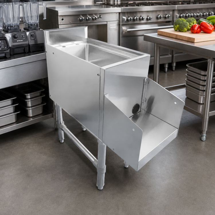 Product image #1 for 12-Inch Freestanding Stainless Steel Blender Station with Dump Sink and Recessed Blender Step