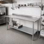 Thumbnail image #2 for Duke Manufacturing 416-24108-2R 108-Inch x 24-Inch Stainless Steel Work Table with 1-1/8-Inch Riser and Galvanized Undershelf