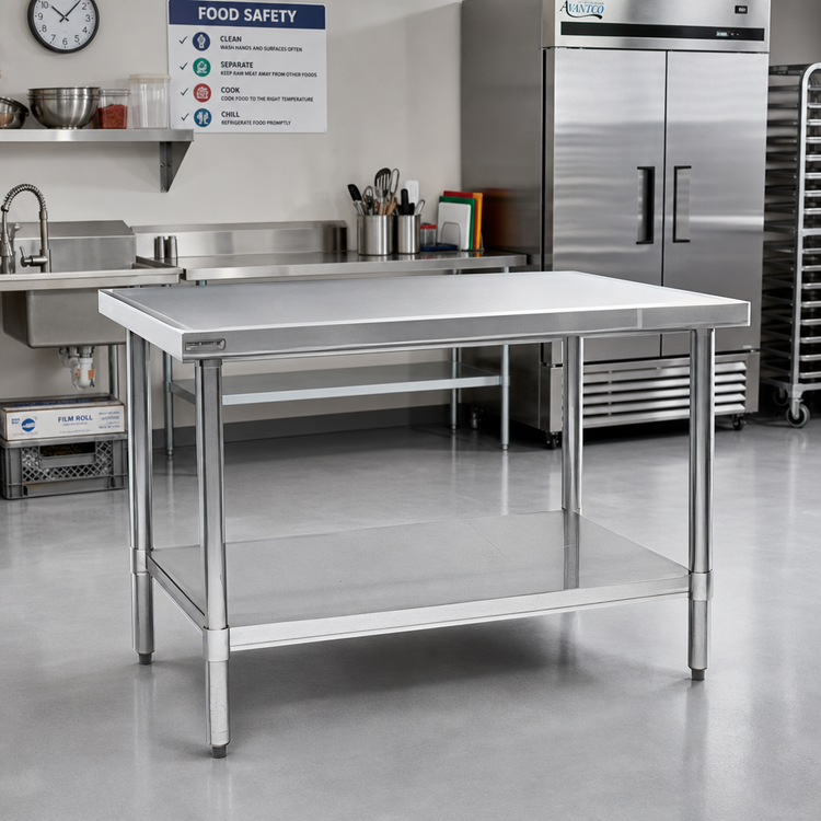 Product image #2 for Spec-Master Marine Series 14-Gauge Stainless Steel Work Table, 60"W x 48"D, Flat Top with Adjustable Undershelf