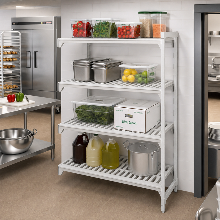 Product image #3 for Cambro Camshelving Premium 4-Shelf Vented Add-On Polymer Shelving Unit, 18 x 60 x 64 Inches, Speckled Gray