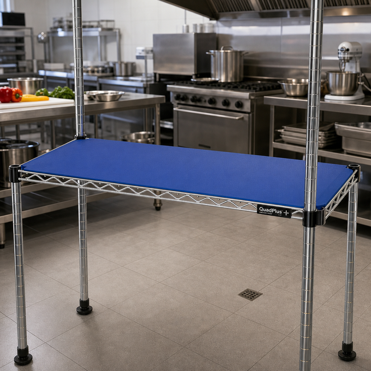 Product image #2 for QuadPlus 54 x 21 Inch Solid Blue Polymer Shelf Mat with Chrome Quad-Adjust Frame