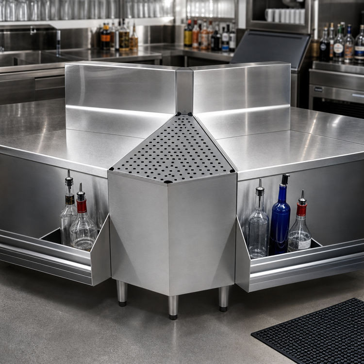 Product image #2 for Advance Tabco Prestige Supreme 45° Outside Corner Underbar Filler with Removable Perforated Drainboard Top