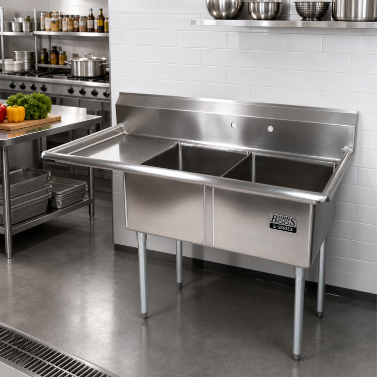 Product image #2 for John Boos E-Series 2-Compartment Floor Model Stainless Steel Sink with Left Drainboard