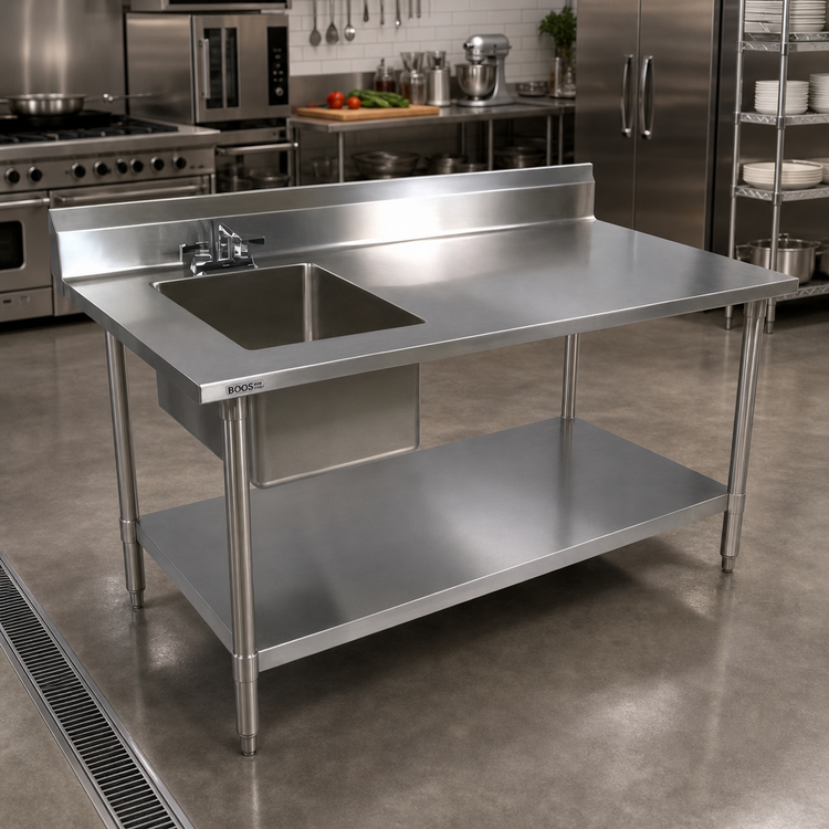 Product image #2 for John Boos 72-Inch Stainless Steel Prep Sink Table with Left Sink, 5-Inch Backsplash, and Undershelf