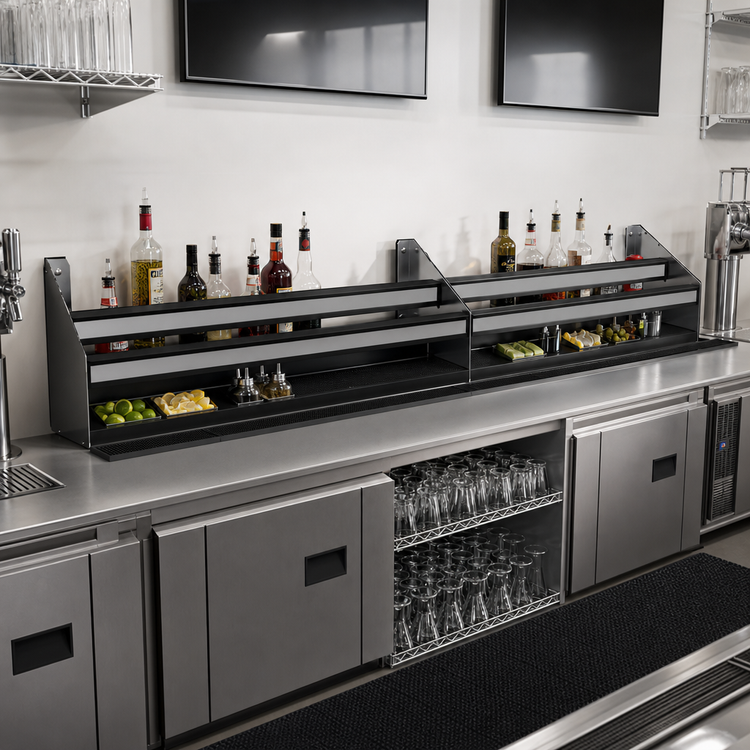 Product image #2 for Glastender 78-Inch Double Stainless Steel Speed Rail with Open Step-and-Rail Design