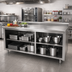 Thumbnail image #2 for Advance Tabco 108-Inch x 36-Inch Stainless Steel Work Table with Open Front Cabinet Base, Mid-Shelf, and 5-Inch Backsplash