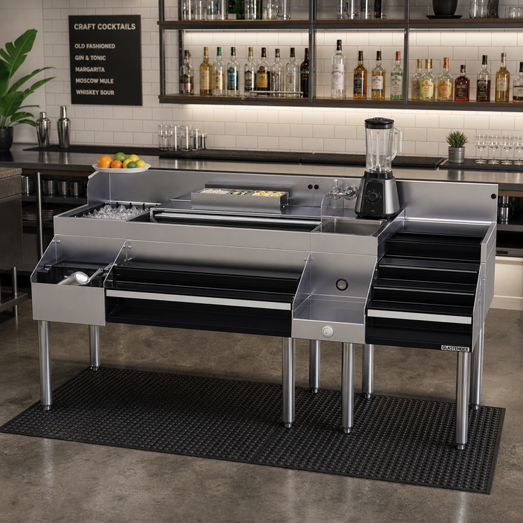 Product image #2 for Glastender 72-Inch All-In-One Underbar Ice Bin/Cocktail Station with Blender Shelf and 10-Circuit Cold Plate