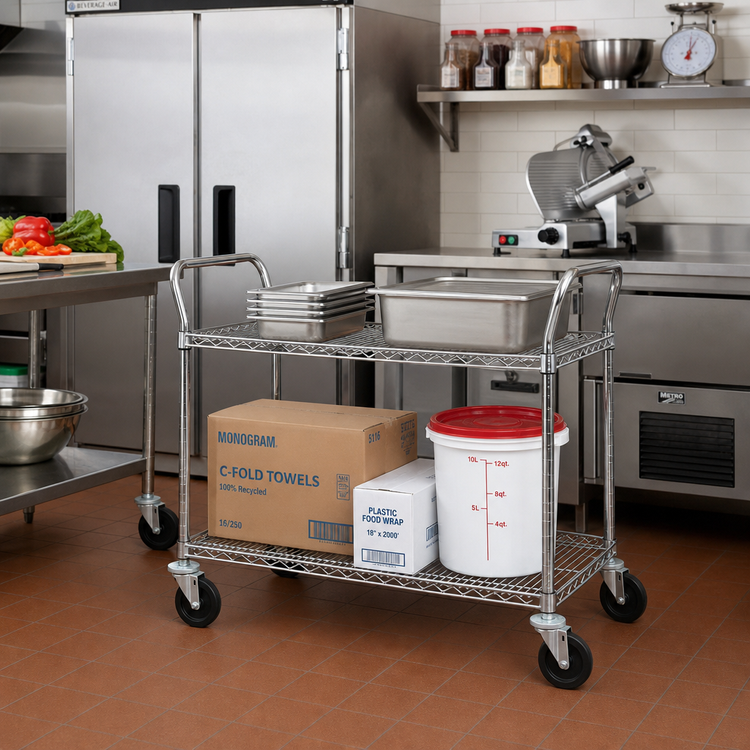 Product image #2 for Metro Super Erecta SP Heavy Duty 2-Shelf Wire Utility Bus Cart, 36 x 21 x 39 Inches, Brite Zinc Finish