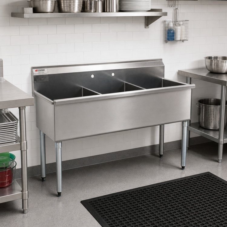 Product image #2 for Eagle Group 3-Compartment Square-Corner Utility Sink, 37-3/8 Inch W x 25 Inch D, 16 Gauge 430 Stainless Steel