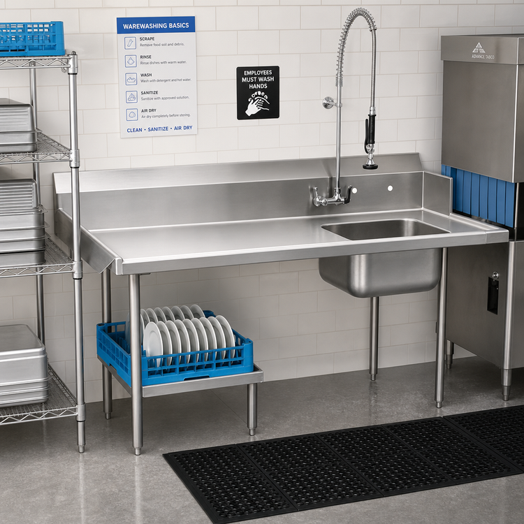 Product image #2 for Advance Tabco 59-Inch Straight Left Soil Dishtable with Pre-Rinse Sink, 10-1/2-Inch Backsplash, 16 Gauge 304 Stainless Steel