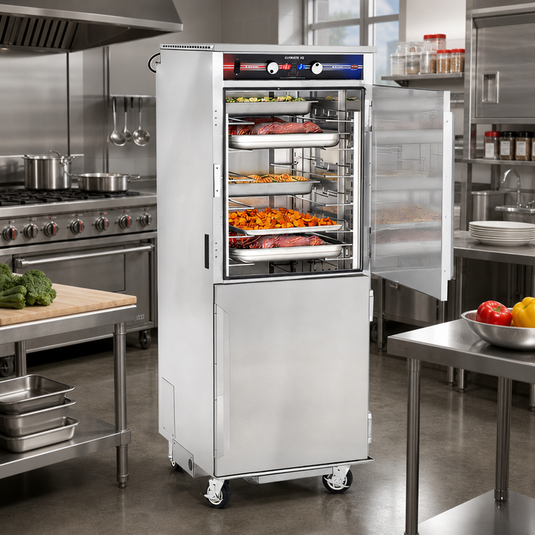 Product image #3 for FWE Clymate IQ PHTT-12 Mobile Humidified Holding Cabinet with Dutch Doors and 12 Pair Universal Tray Slides