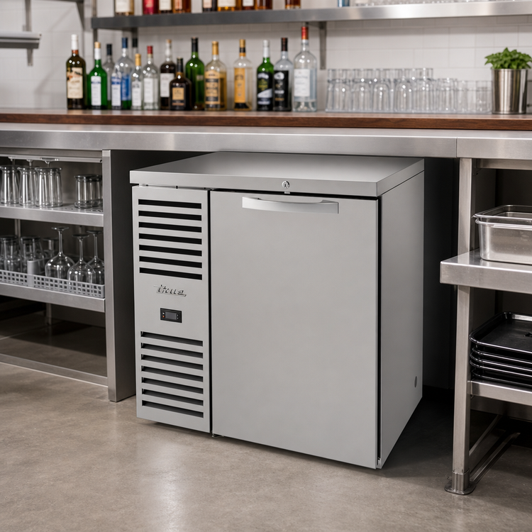 Product image #2 for 36-Inch Single-Section Refrigerated Back Bar Cooler with Stainless Steel Top and Solid Locking Door
