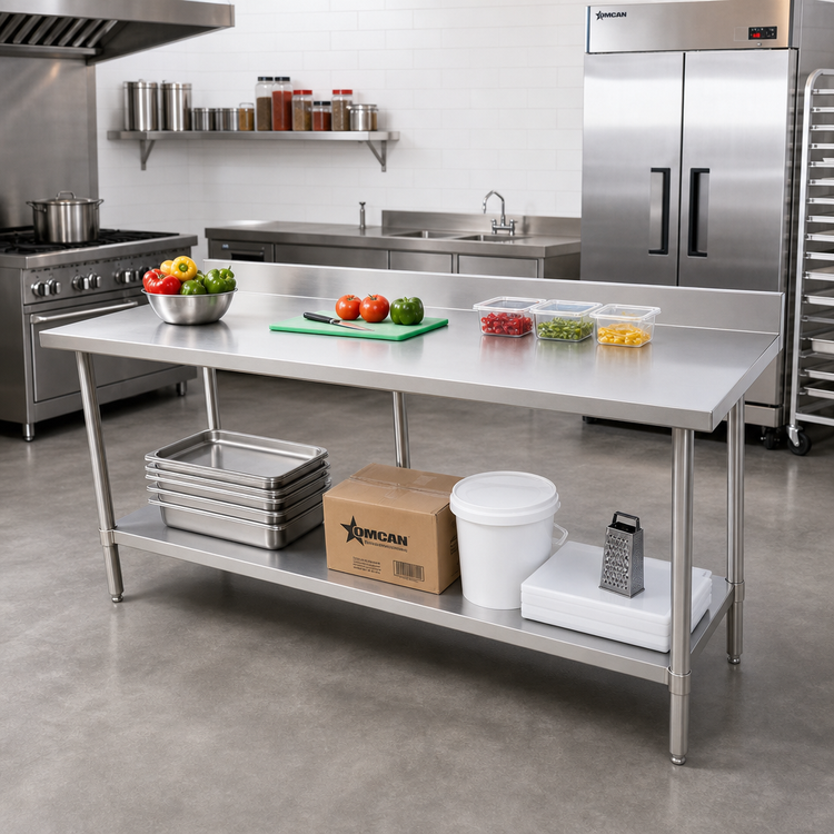Product image #2 for Omcan USA Stainless Steel Work Table with 4-Inch Backsplash and Undershelf, 84 x 24 x 34 Inches