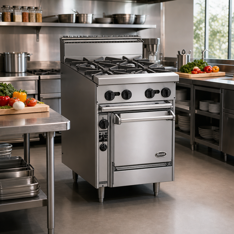 Product image #2 for Bistro 24-Inch Gas Restaurant Range with 4 Open Burners and Standard Oven, Stainless Steel, 150,000 BTU