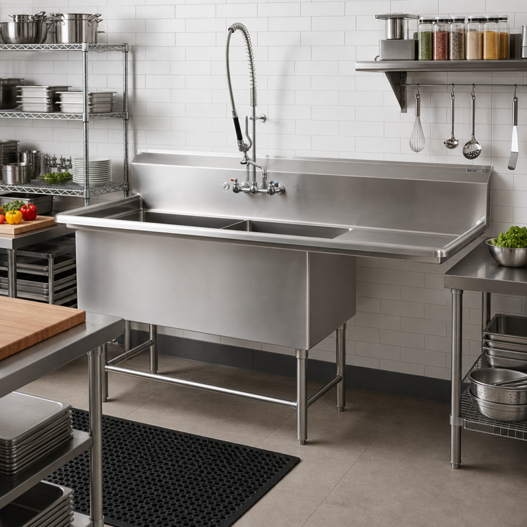 Product image #2 for John Boos Pro-Bowl 2-Compartment Stainless Steel Sink with Right Drainboard, 68-3/16 Inch W x 25-1/2 Inch D
