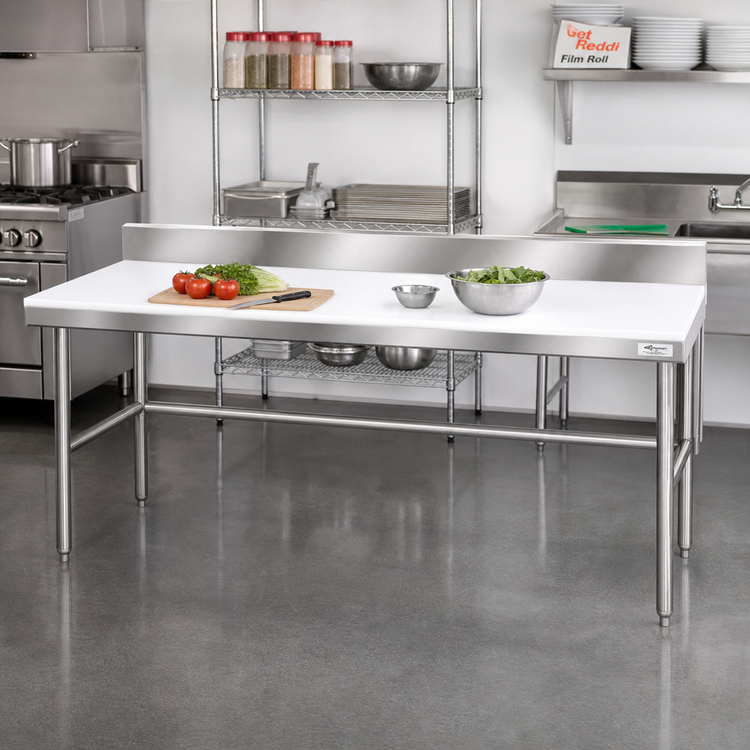 Product image #2 for Advance Tabco Poly-Vance 108-Inch Poly Top Work Table with Stainless Steel Backsplash