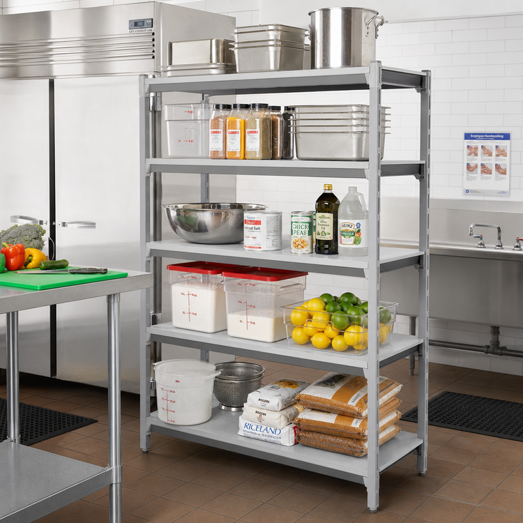 Product image #2 for Cambro Camshelving Elements XTRA Universal Solid Shelf Kit, 18-Inch x 48-Inch, 5-Shelf, Speckled Gray