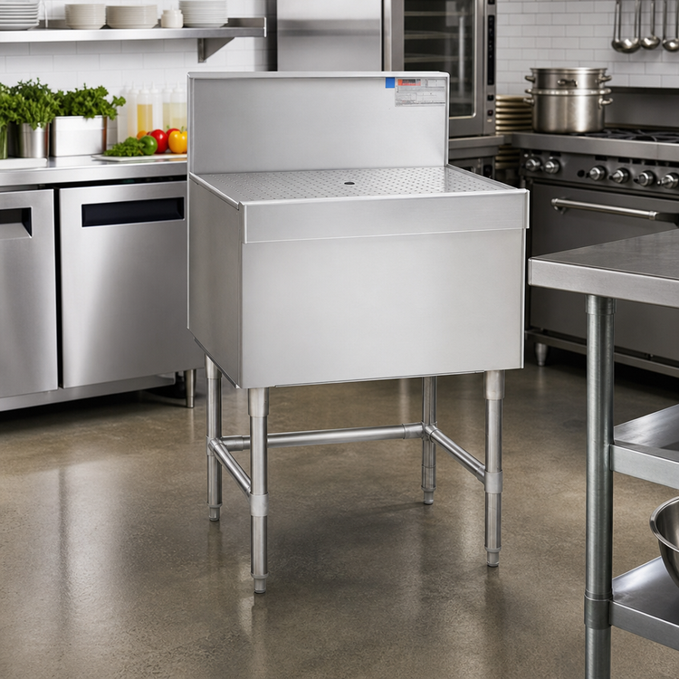 Product image #2 for Eagle Spec-Bar Freestanding Open Base Stainless Steel Workboard with 8 Inch Backsplash, Perforated Insert, and Drain, 42" x 19"