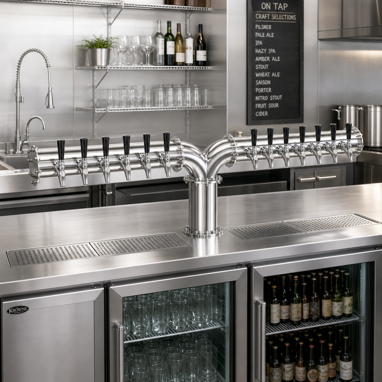 Product image #2 for Krowne 12-Faucet Glycol-Cooled Pipe Y-Tower Beer Tower, 54-Inch OA Length, Brushed Stainless Steel