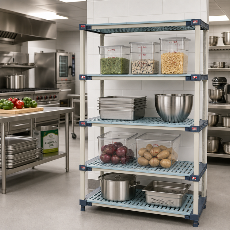 Product image #2 for MetroMax 4 All-Polymer Starter Shelving Unit with 4 Open Grid Shelves, 30"W x 18"D x 63"H