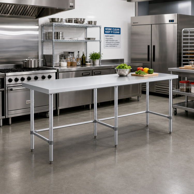 Product image #2 for Sapphire 84 Inch x 18 Inch Flat Top Stainless Steel Work Table with Open Base and Galvanized Legs