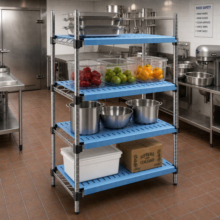 Product image #2 for QuadPLUS 54 x 24 Blue Polymer Louvered Shelf Mat with MICROGARD and Chrome QuadTruss Frame