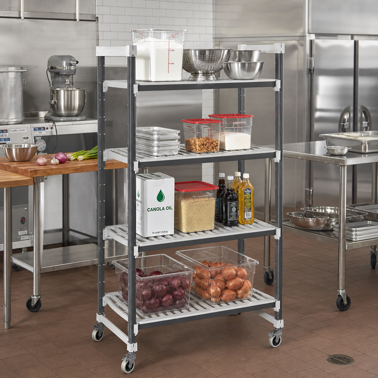 Product image #2 for Cambro Camshelving Elements XTRA 4-Shelf Vented Mobile Starter Unit, 18 x 60 x 70 1/4 Inches, Speckled Gray