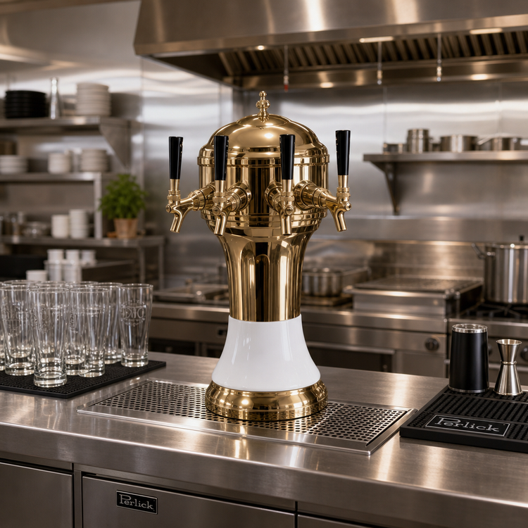 Product image #2 for Perlick Roma 5-Faucet Glycol-Cooled Countertop Draft Beer Tower with White Ceramic Skirt
