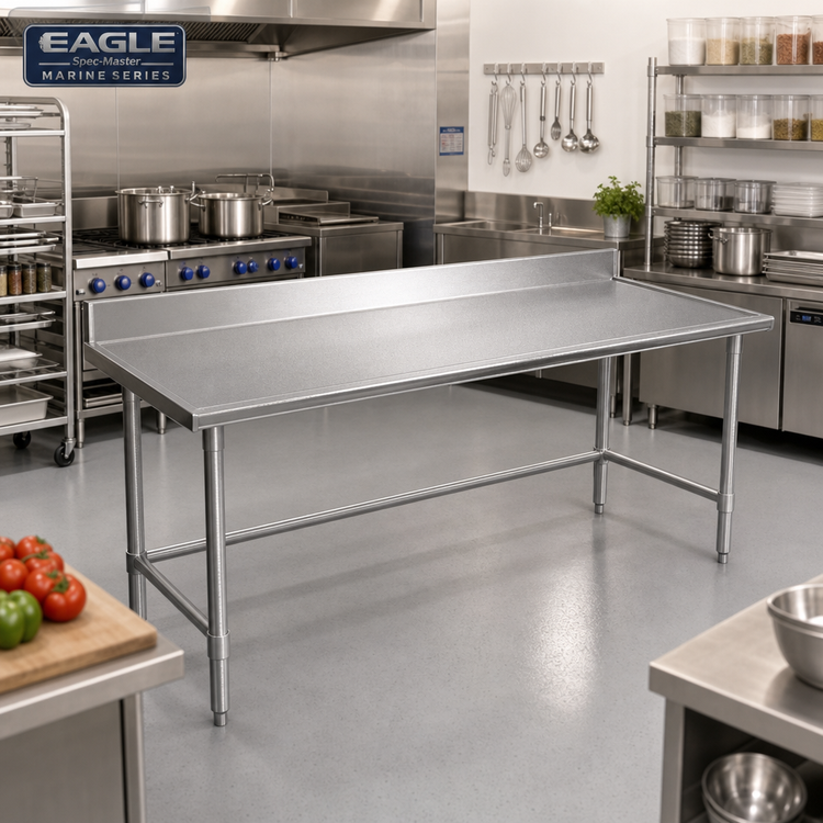 Product image #2 for Eagle Spec-Master Marine Series Stainless Steel Work Table with 4-1/2 Inch Backsplash, 144 x 30 Inches