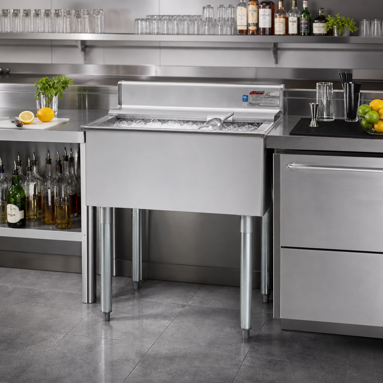 Product image #2 for Eagle Group 2200 Series 48-Inch Underbar Ice Bin/Cocktail Unit with Sliding Cover, 12-Inch Deep, 208 lb Capacity