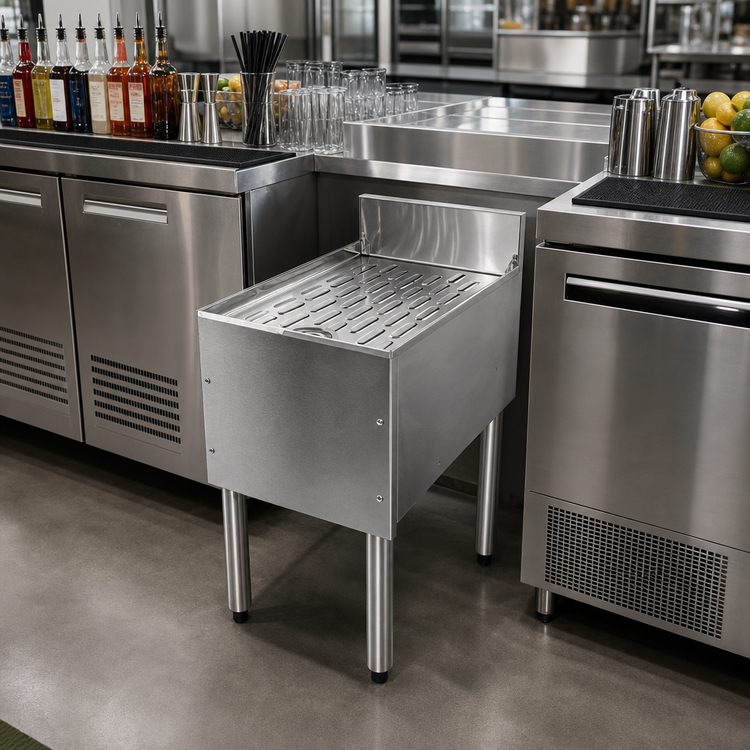 Product image #2 for CHOICE by Glastender 30-Inch x 24-Inch Freestanding Stainless Steel Underbar Drainboard