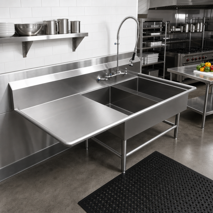 Product image #2 for John Boos Pro-Bowl 2-Compartment Commercial Sink with Left Drainboard, 68-3/16 x 33-1/2 x 44-1/16 Inches