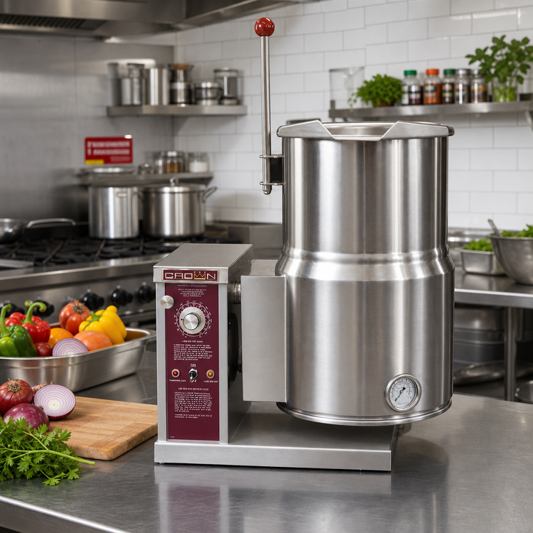 Product image #2 for Crown EC-6TWL 6 Gallon Electric Countertop 2/3 Steam Jacketed Tilting Kettle