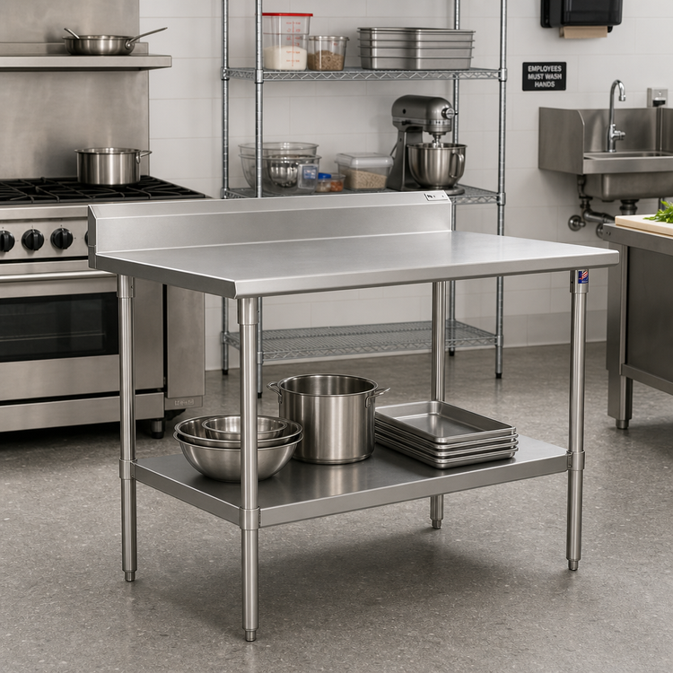 Product image #2 for John Boos Stallion 60 Inch x 24 Inch 16-Gauge Stainless Steel Top Work Table with 5 Inch Backsplash and Adjustable Undershelf