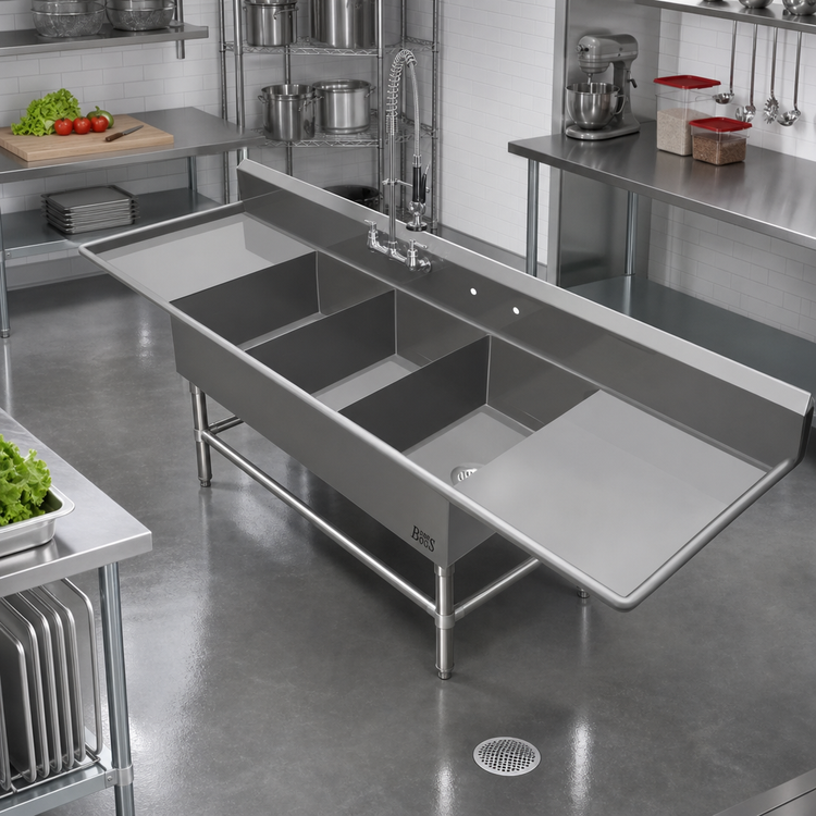 Product image #2 for John Boos Pro-Bowl 3-Compartment Stainless Steel Sink with Dual 30-Inch Drainboards