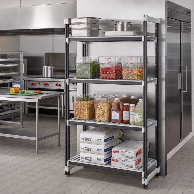 Product image #2 for Cambro Camshelving Elements XTRA 4-Shelf Stationary Starter Unit, Vented, 21 x 48 x 84 Inches, Speckled Gray