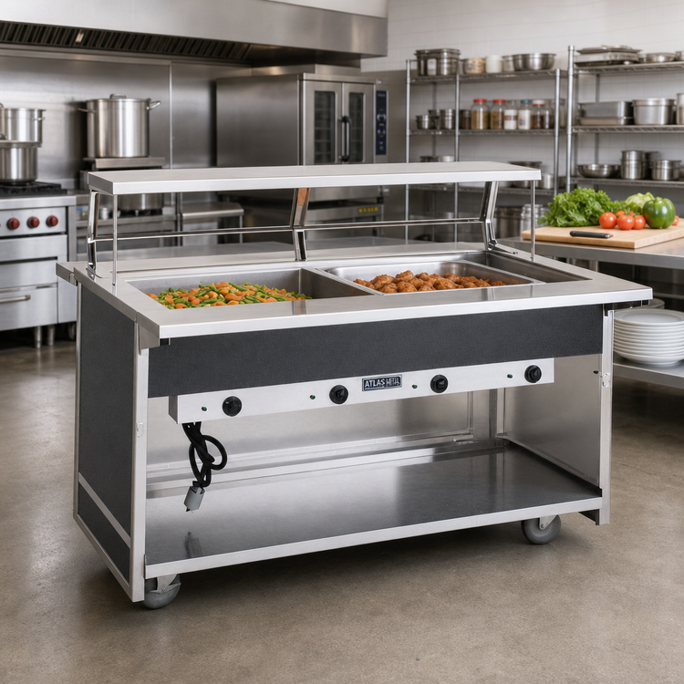 Product image #2 for Atlas Metal BLH-2-OT Mobile Hot Food Serving Counter with Open Base, 2-Pan Capacity
