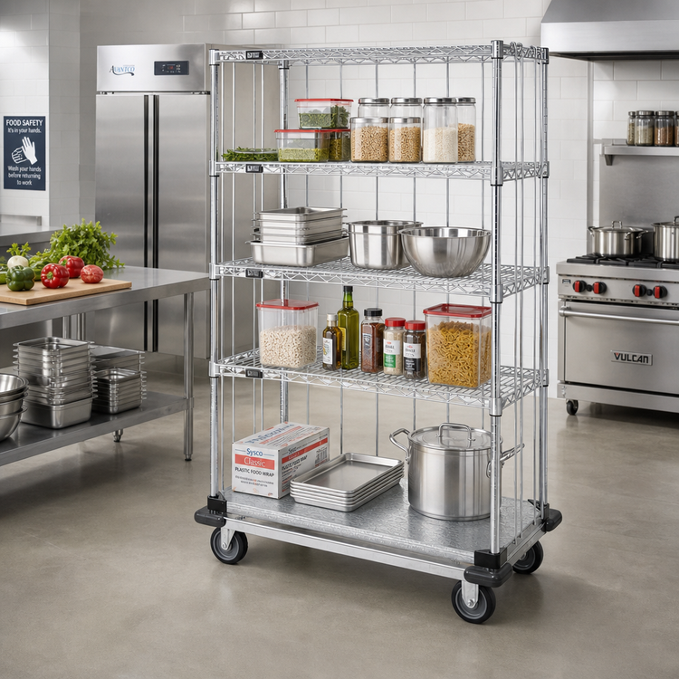 Product image #2 for Quantum 48-Inch Wide x 18-Inch Deep x 81-Inch High Mobile Enclosure Cart with 4 Shelves, Chrome Finish