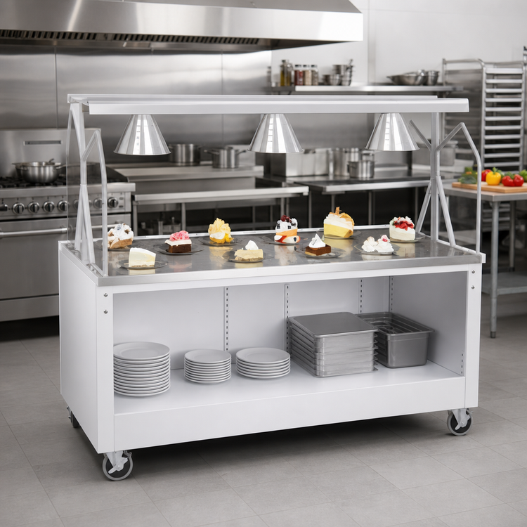 Product image #2 for Vollrath 2-Series Affordable Portable 60-Inch Mobile Utility Station with Open Storage Base and Buffet Breath Guard, White