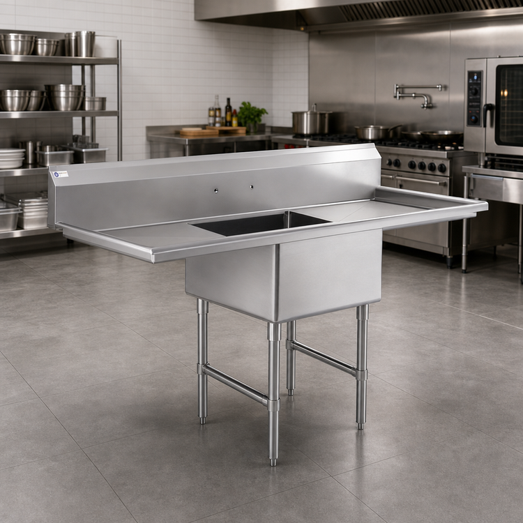 Product image #2 for Steel Works Stainless 18-Gauge 304 Stainless Steel 1-Compartment Sink with Left and Right Drainboards