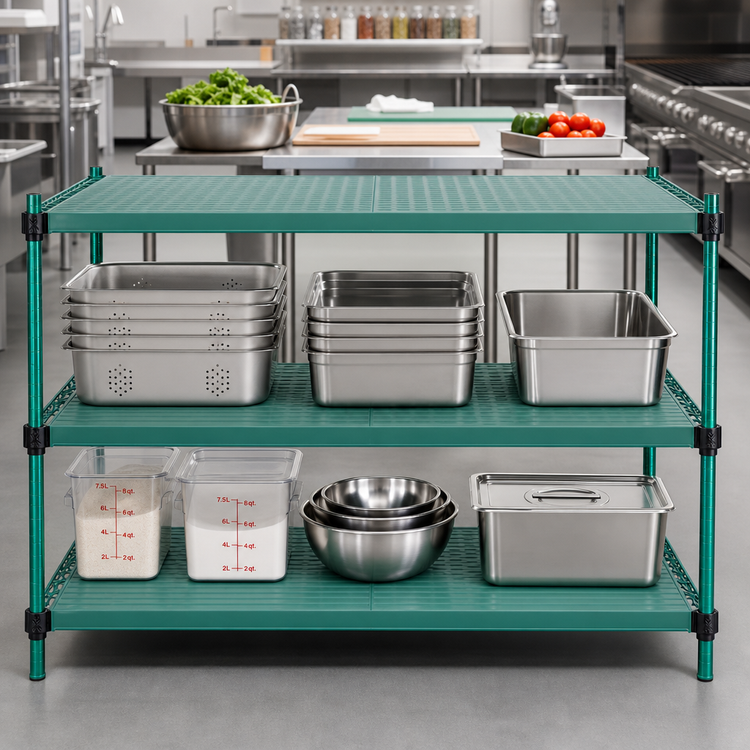 Product image #2 for QuadPlus 48 Inch x 18 Inch Solid Green Polymer Shelf Mat with Quad-Adjust Wire Frame
