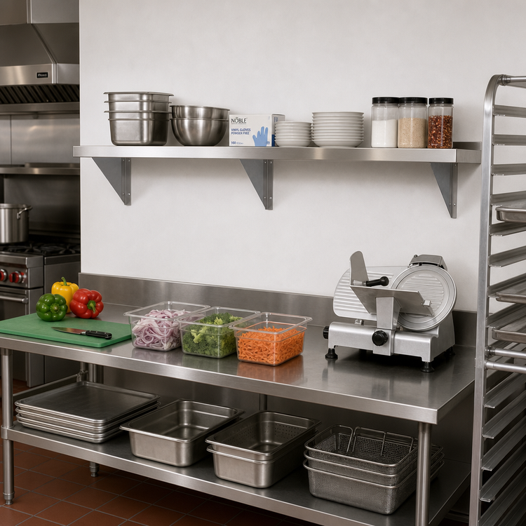Product image #2 for Steel Works Stainless Wall-Mounted Shelf with Three Support Brackets, 72 x 16 Inch, 18-Gauge 430 Stainless Steel