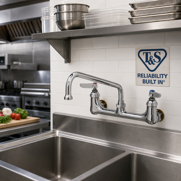 Product image #2 for T&S Brass Wall-Mount Double Pantry Faucet with 12-Inch Swing Nozzle, 8-Inch Centers