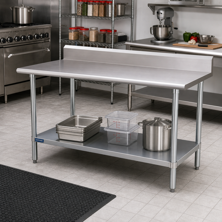 Product image #2 for Sapphire Manufacturing 72 Inch x 24 Inch 18-Gauge Stainless Steel Reinforced Top Work Table with 5-Inch Backsplash and Adjustable Undershelf